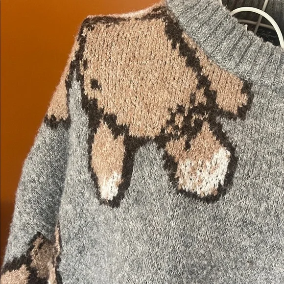 Teddy Bear Jacquard Knit Cropped Sweater - Size S - Picture 5 of 12